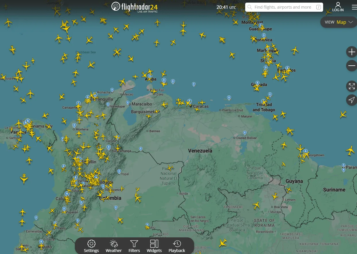 Flightradar Venezuela 29.11.2025