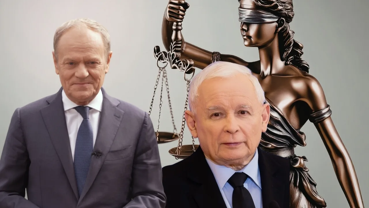 Sąd Kaczyński i Tusk | Foto: Wikipedia, Canva & KPRM
